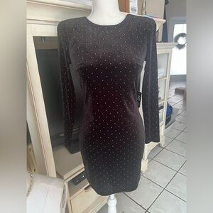 Express Black Velvet Gold Stud Mini Dress Sz 2 BWT